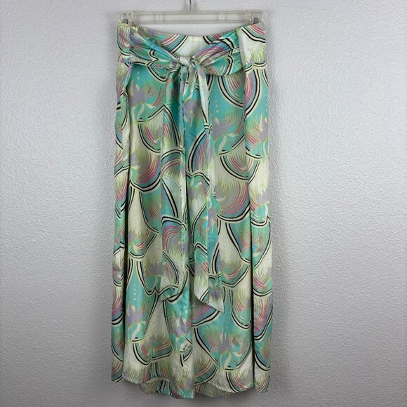 Jak & Rae Womens Multicolor Abstract Wide Leg Tie Front Cropped Pants Size 6 - Picture 1 of 9